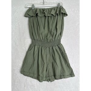 Paradise USA Womens M Green Elastic Waist Romper Shorts Strapless Ruffle